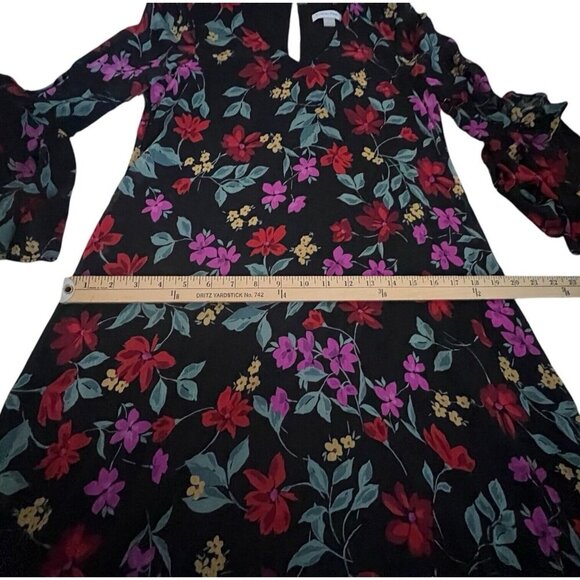 Calvin Klein Casual Dress Women's Size 2 Black Floral Flowy Ruffle Bell Sleeve - Picture 4 of 5